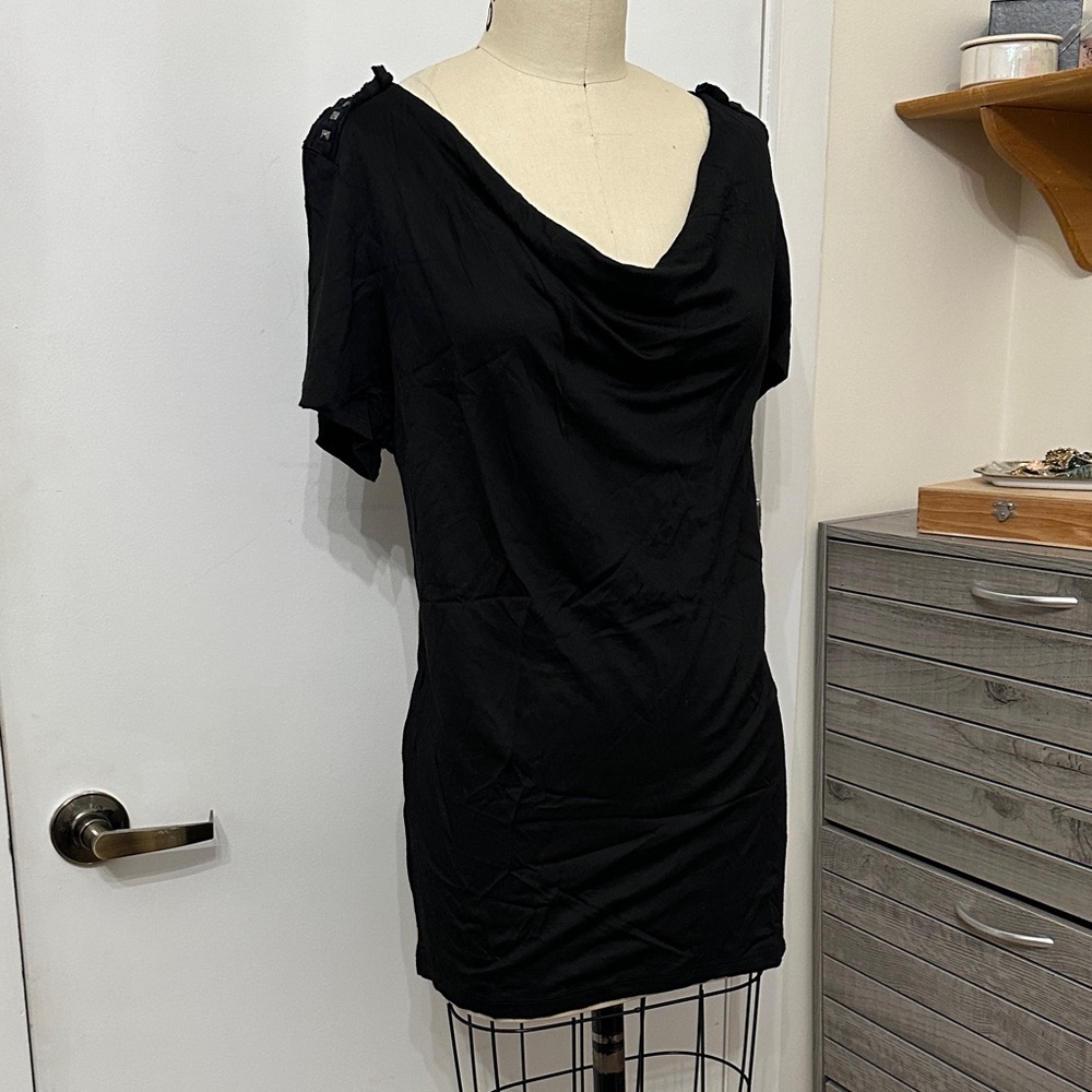 Ellen Tracy Black Draped Neck shirt